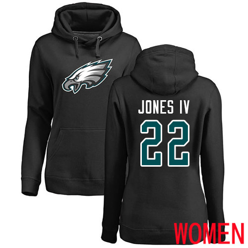 Women Philadelphia Eagles 22 Sidney Jones Black Name and Number Logo NFL Pullover Hoodie Sweatshirts